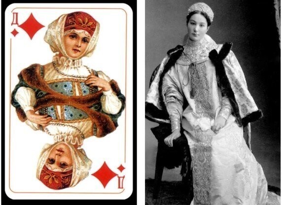 Дама бубен - графиня Александра Толстая в костюме боярыни.