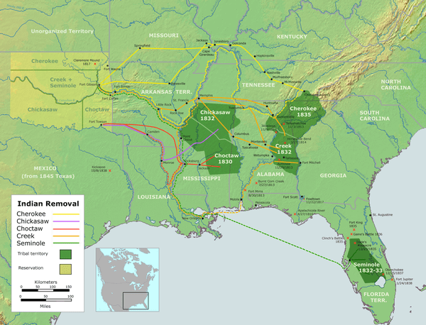 Индейцев переселили с обжитого востока Северной Америки на незаселённый запад, вглубь территории США.