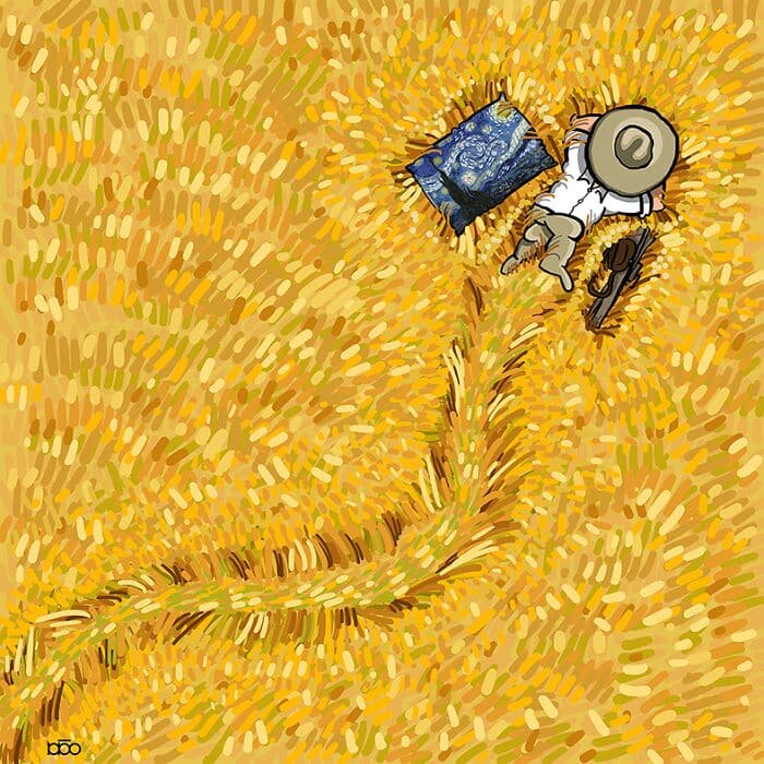 Ван Гог в современном искусстве. Иранский художник Алиреза Карими создает удивительные иллюстрации