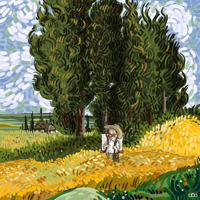 Ван Гог в современном искусстве. Иранский художник Алиреза Карими создает удивительные иллюстрации