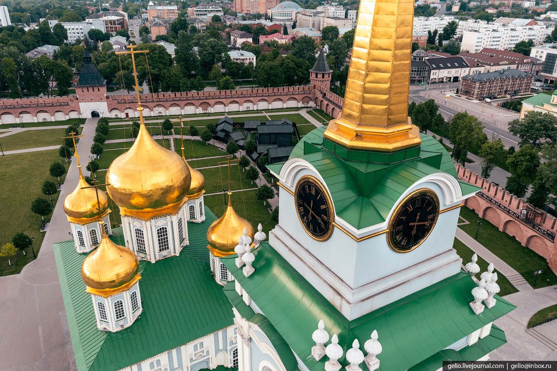 тула с высоты Успенский собор, тульский кремль, часы