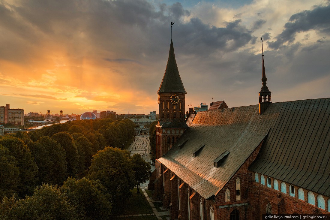 калининград, калининград с высоты, Кафедральный собор, закат