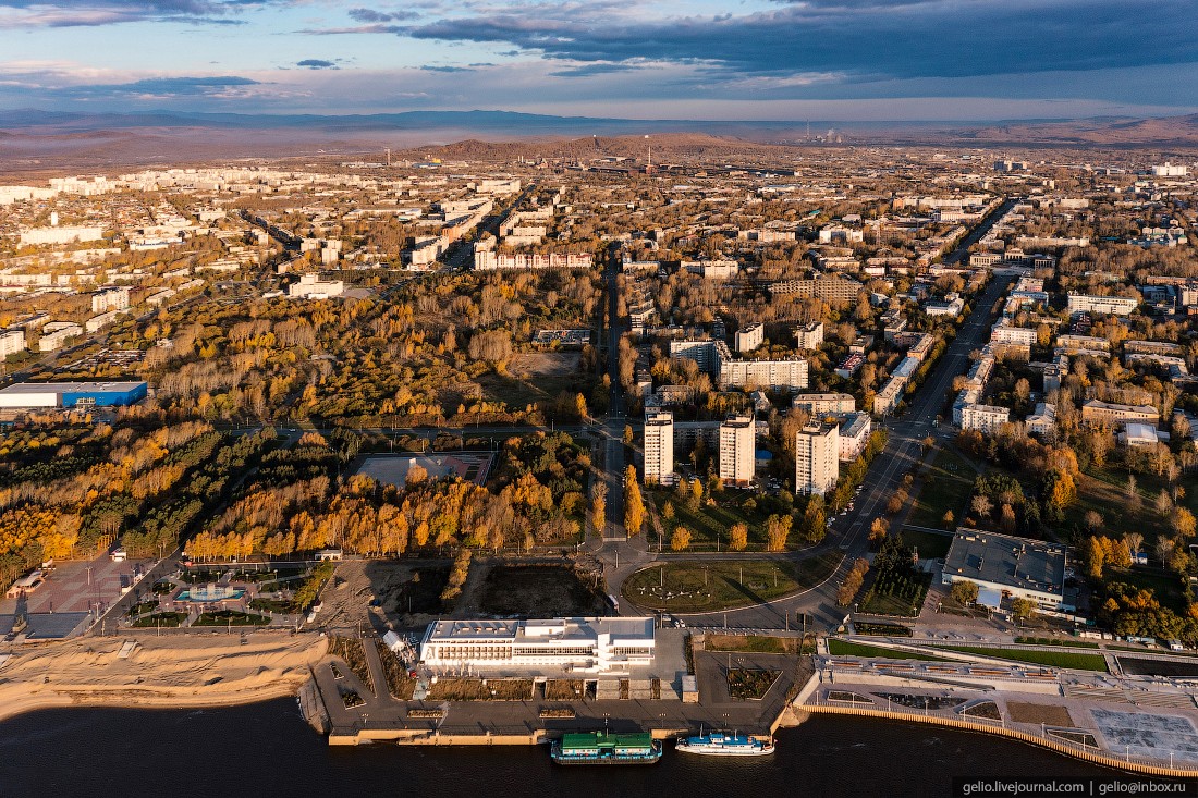 Комсомольск-на-Амуре с высоты, комса, набережная, речной вокзал