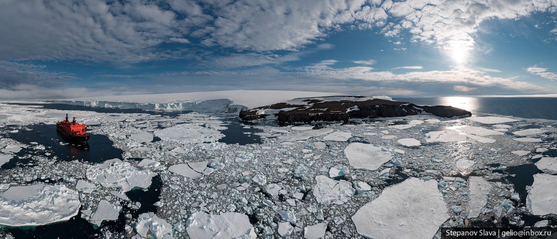 Мыс Флигели, панорама, льды, самая северная точка России