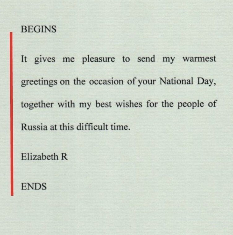 Криптограмма в поздравительной телеграмме Путину от Елизаветы II в 2020 году