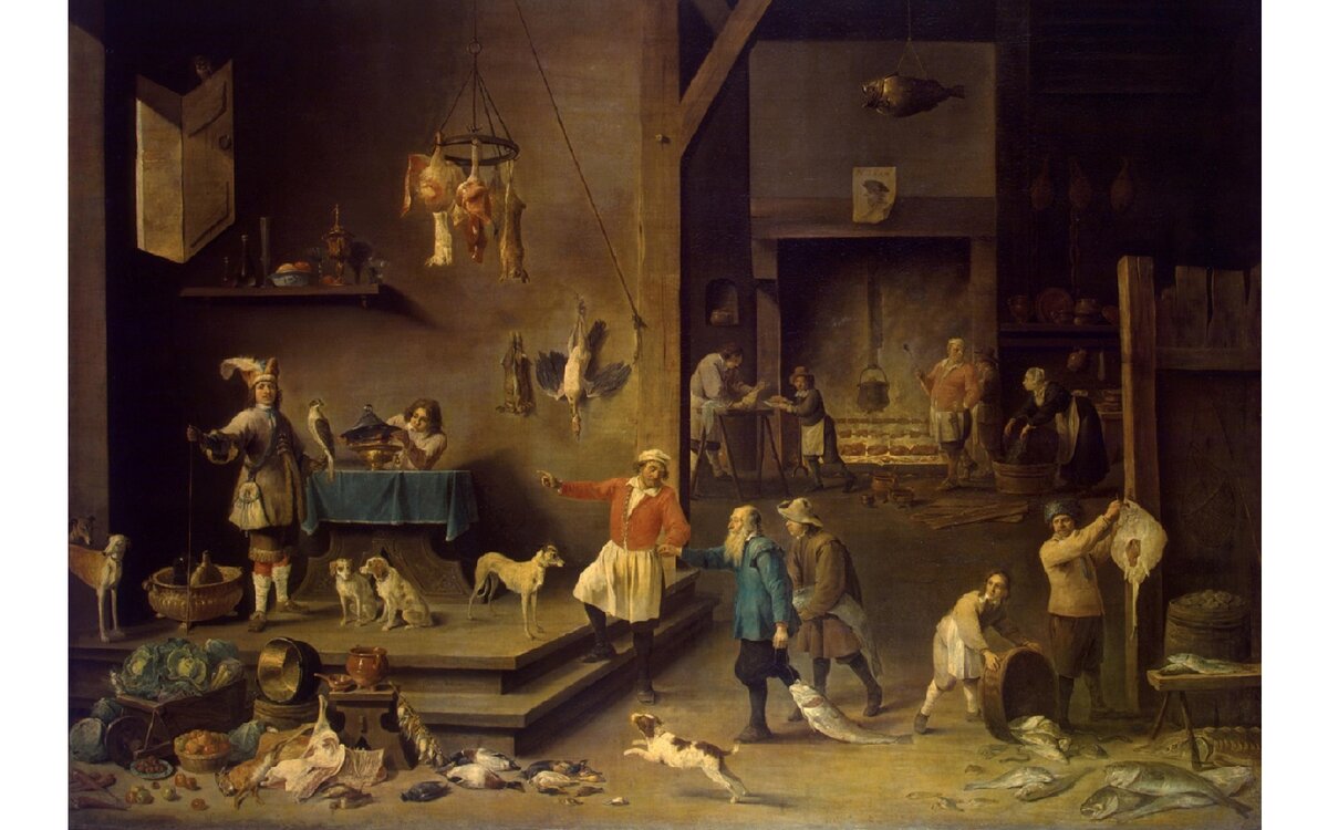 Сама же кухня представляла собой очень неприятное зрелище, которое могло отбить аппетит у любого, кто сюда заглянет. Такой в 1646 году изобразил кухню во Фландрии художник Давид Тенирс Младший.