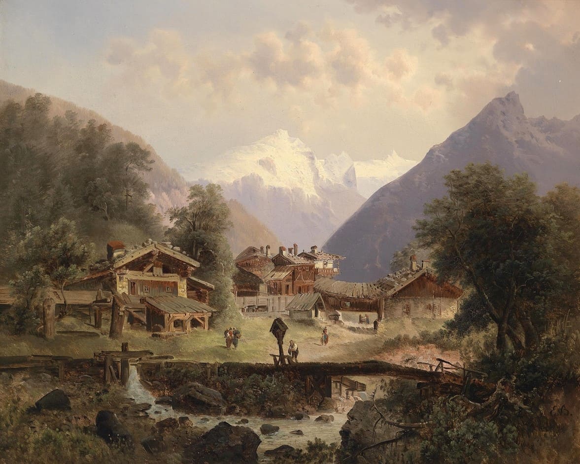 Художник Emil Barbarini (1855 – 1930). У подножия Альпийских гор