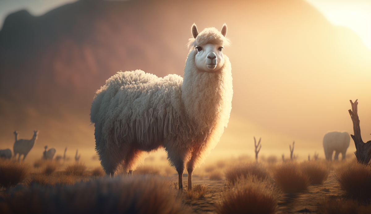 Подсказка: Fluffy llama on the field, Cinematic lighting