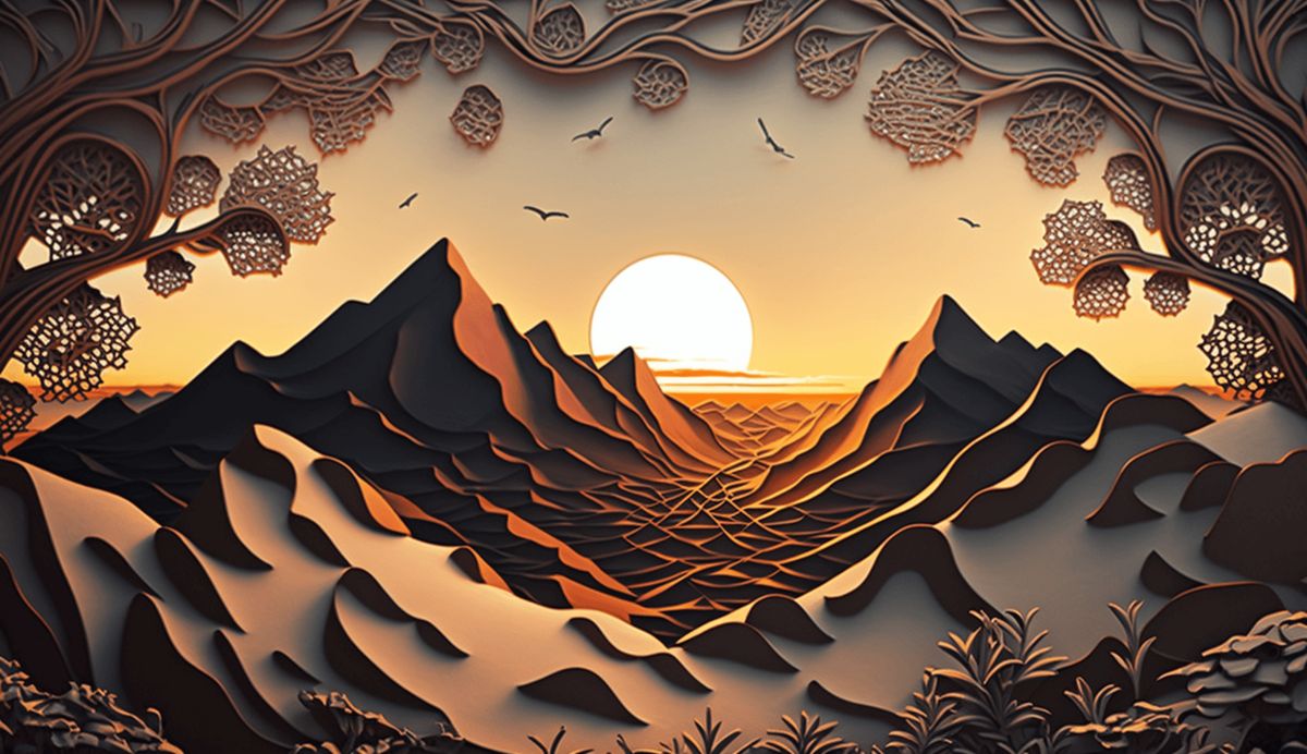 Подсказка: Intricate details, sunrise against a landscape of nature