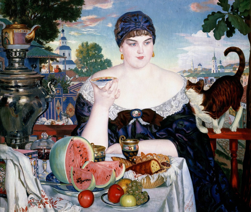 Борис Кустодиев «Купчиха за чаем», 1918 год (картины с историей)