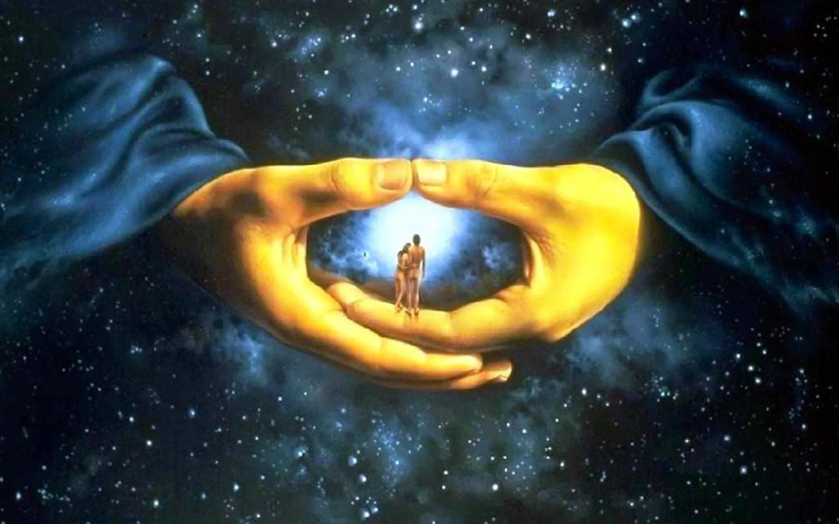 Духовное существование. Ладони Бога. Бог любви. Вселенная в руках. Человек в Божьих руках.