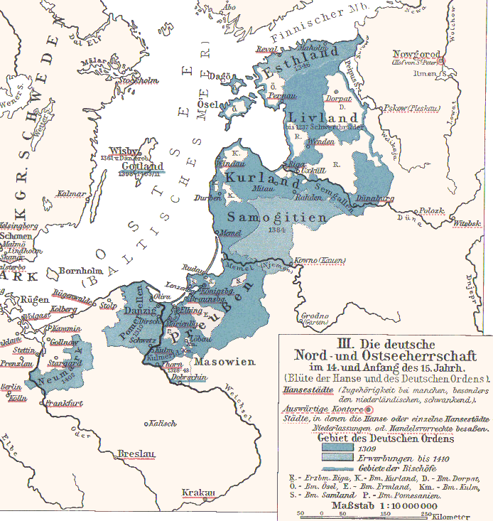 Карта земель Тевтонского ордена по состоянию на 1410 год